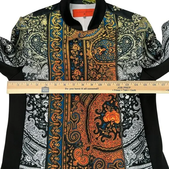 Clover Canyon Moto Jacket Size S Multicolor Paisley Artwear Neoprene Boho Artsy - Picture 15 of 16